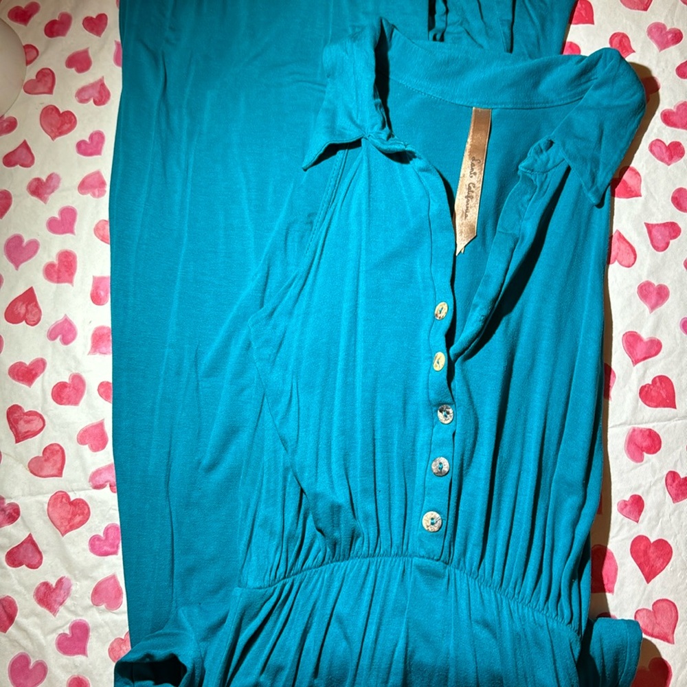 Lani California Teal Collared Maxi Dress Button Up Sleeveless